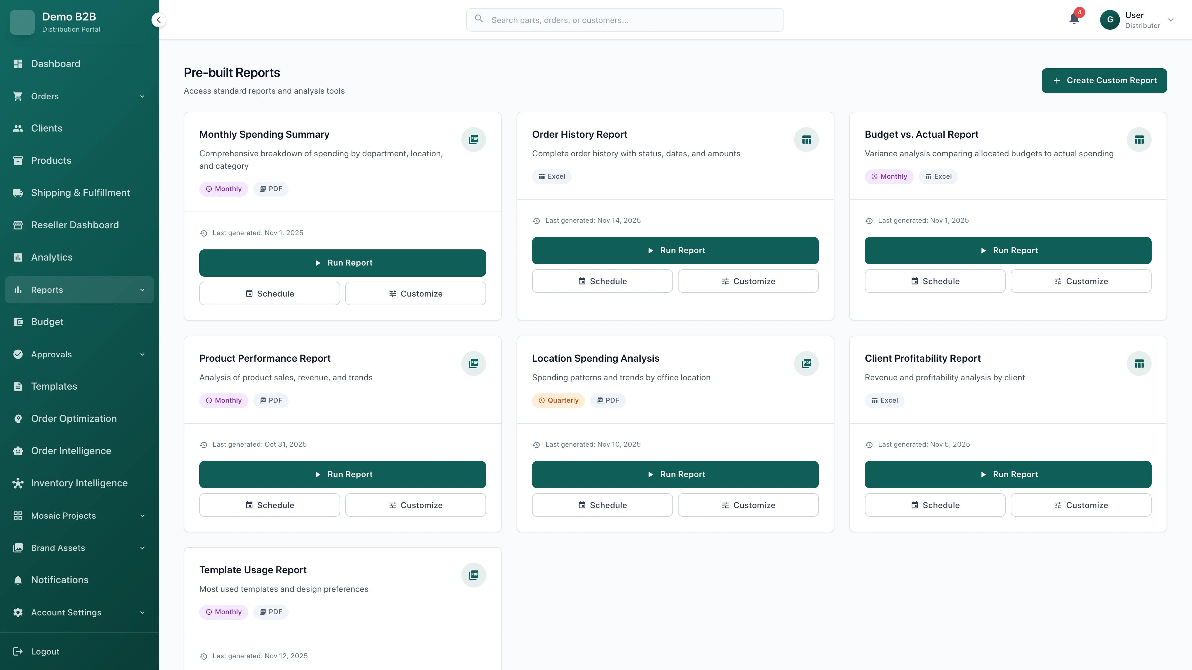 Prebuilt Reports Dashboard - Interactive analytics and reporting interface